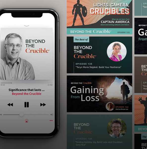 Beyond the Crucible brand identity, podcast design, ecourse development case study. 