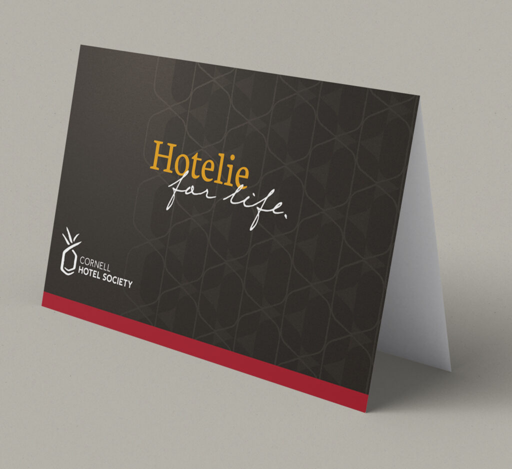 Cornell Hotel Society-branded thank you card with brand identity.