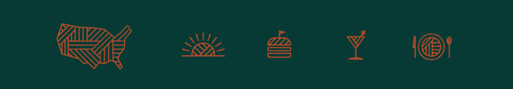 Orange Everyday Kitchen brand iconography on teal background.
