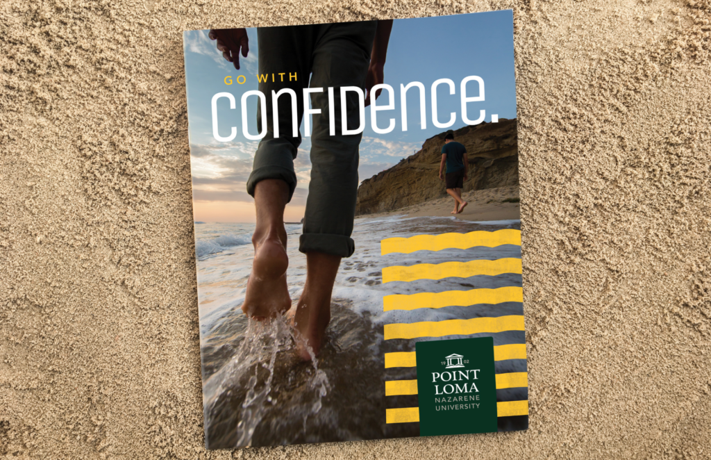 PLNU university branded brochure cover that says "Go with confidence."