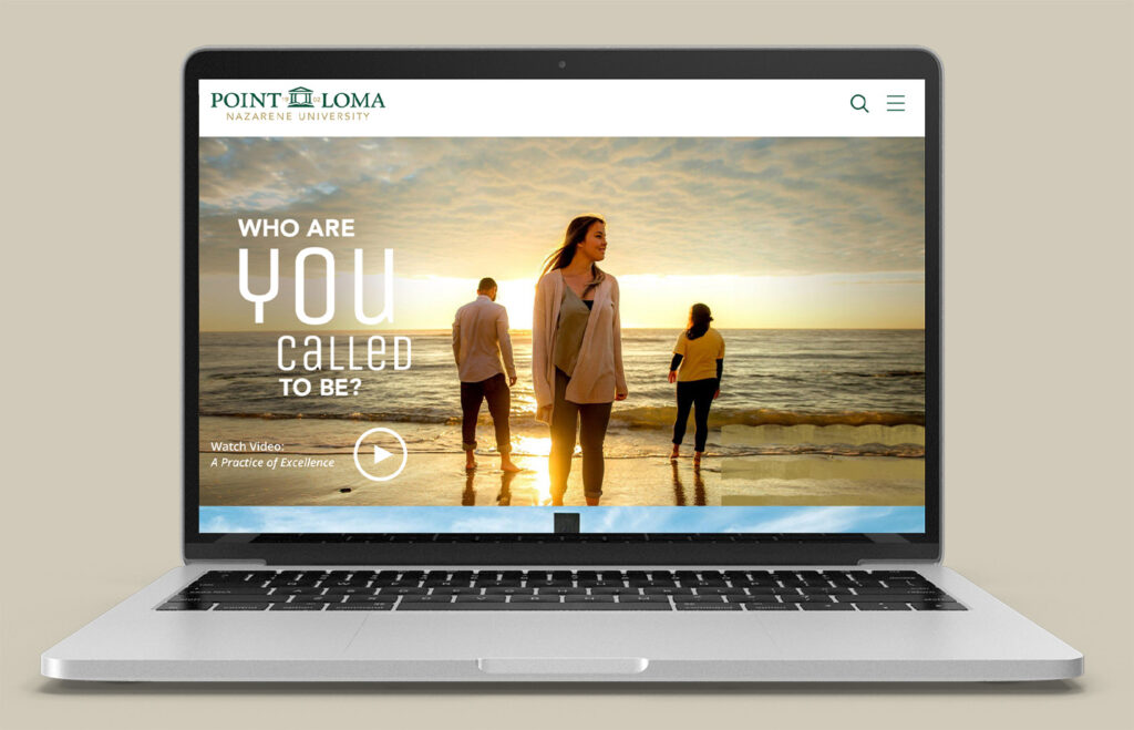 PLNU website with brand messaging shown on a laptop computer. 