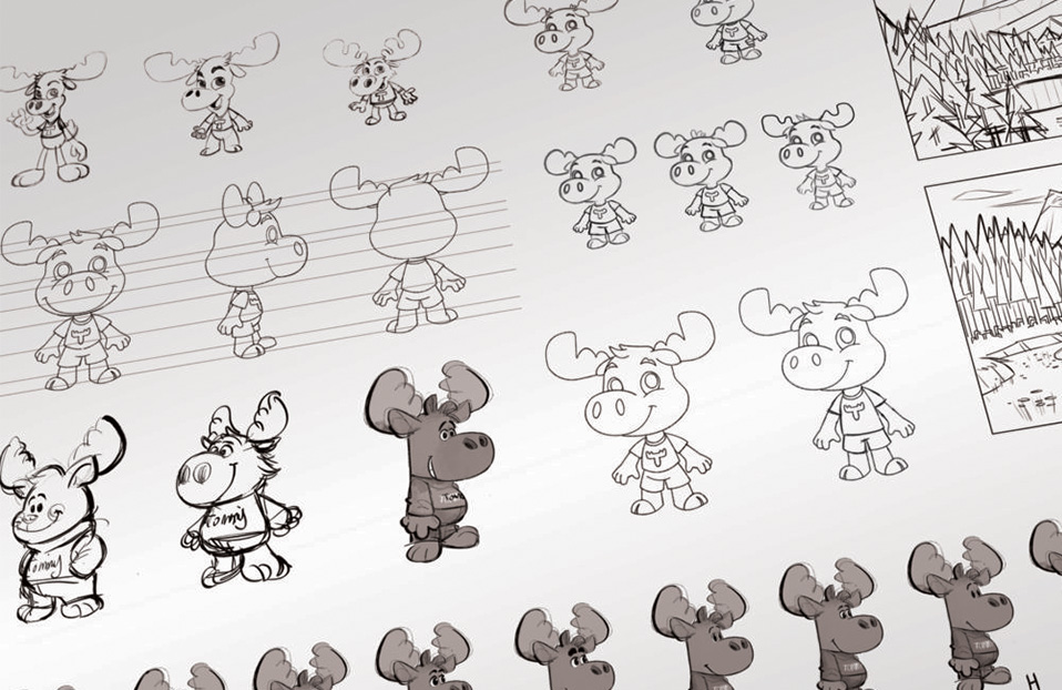 Character design exploration in the creation of the new Tommy Moose. 
