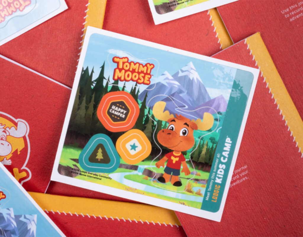 Tommy Moose sticker set — showing the brand storytelling children experience when engaging with Tommy. 